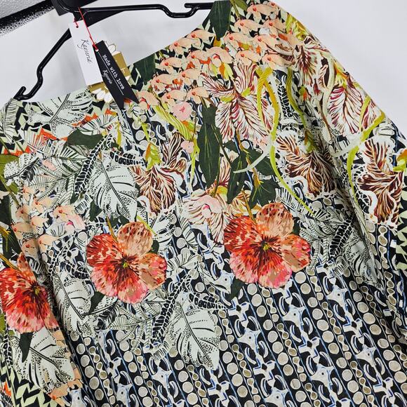 Kayseria Pret Shift Dress Black Green Floral 3/4 Sleeve Tunic Mini NWT Size 16 - Picture 2 of 7